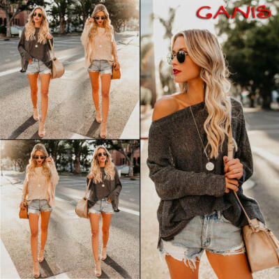 

Women Off Shoulder Chunky Knitted Jumper Ladies Oversized Baggy Sweater Knitwear