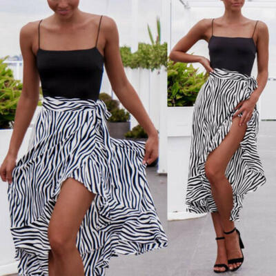 

US Fashion Women Long Skirt Stripe Beach Bikini Cover Up Club Party Dress Casual