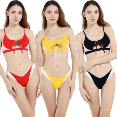 

Sexy Womens Lace Up Swimsuit Bikini Set Swimwear Beachwear High Waist Underwear