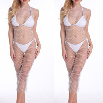 

Womens Summer Lace Fishnet Bikini Cover Up Swimwear Bathing Suit Beach Dress