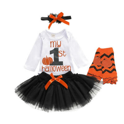 

Newborn Infant Baby Girl Halloween Pumpkin Romper Tulle Skirt Dresss Outfit 4PCS