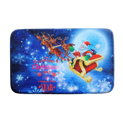 

Christmas Carpet Mat Bath Rug Cute Santa Claus Print Non-Slip Doormat Welcome Floor Mats