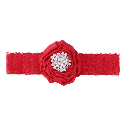 

Baby Pearls Rose Flower Lace Headbands Girls Rhinestones Elastic Hairband