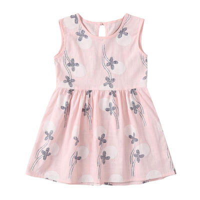 

Summer Kids Girls Sleeveless Dress Print Princess Dress Cotton Linen Outfit