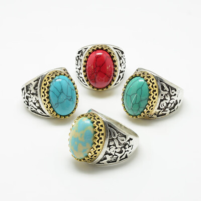 

Synthetic Turquoise Wide Band Finger Rings with Alloy Ring Findings Oval Antique Silver & Antique Golden Size 711 Mixed Colo