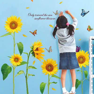 

Sunshine Sunflower Butterfly Dancing in Summer Beautiful Removable Wall Stickers DIY Kids Child Room Decor Decal