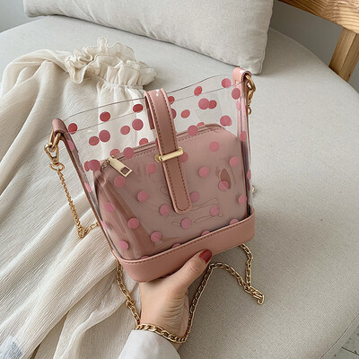 

Female bag 2019 new summer small fresh bucket bag fashion transparent package ins super fire foreign gas chain Messenger bag