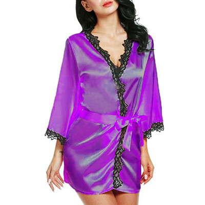 

Sexy Women Bathrobe Satinsilk Soft Long Lingerie Robe Babydoll Dress Sleepwear