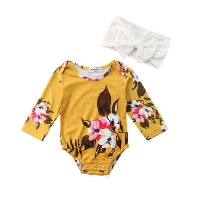 

Newborn Toddler Baby Girls Floral Romper Playsuit JumpsuitHeadband 2Pcs Outfits