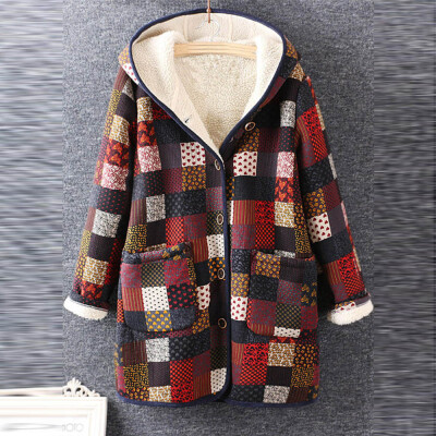 

Roseonmyhand Womens Warm Outwear Floral Print Hooded Pockets Vintage Oversize Coat