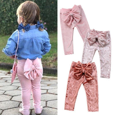 

Fashion Toddler Kids Baby Girls Bowknot Bottoms Pleuche Pants Leggings Clothes 0-5Y