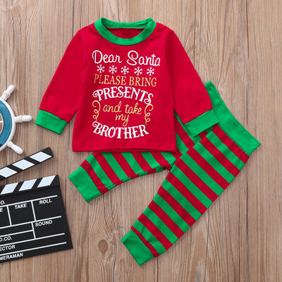 

Toddler Baby Brother&Sister Boys Christmas Letter TopsStripe Pants Clothes Sets