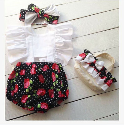 

Newborn Baby Girl Cotton Romper Headband Outfit Jumpsuit Playsuit Clothes 2PCS