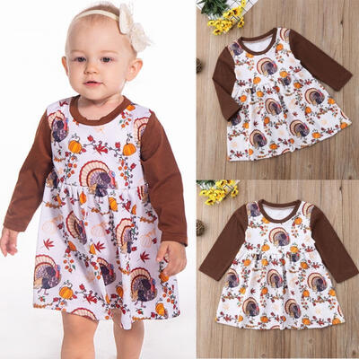 

New Baby Girls Infant Party Dress Kids Halloween Turkey Pumpkin Costume Outfit