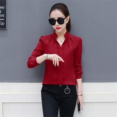 

Summer Women Chiffon Blouse Shirts Ladies White Elegant Sexy V-neck Blouse Long Sleeve Shirt Female Office Shirt