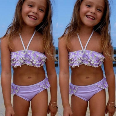 

Floral Baby Girls Kid Swimsuit Bathing Suit Strappy Swimwear Tankini Bikini 1-5Y