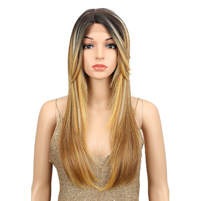 

Noble 24" Heat Resistant Synthetic Hair Long Straight Wigs Side Blonde 13515 Inches Lace Front Ombre Peruca
