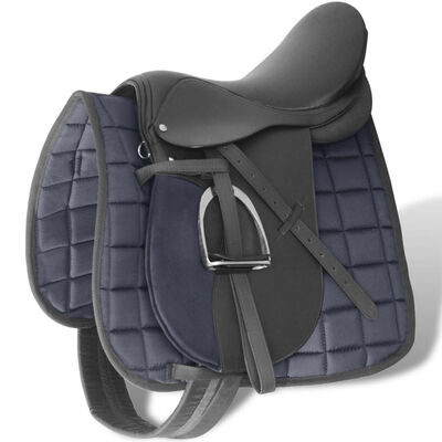 

Horse Riding Saddle Set 16" Real Leather Black 55" 5-in-1