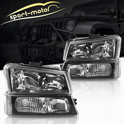 

Black Headlight AssenblyClear SignalBumper for 03-07 Chevy SilveradoAvalanche