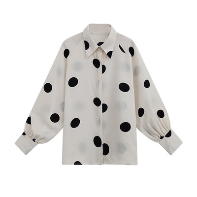 

chiffon long sleeves spring&summer new womens white Vintage wave point loose slim Korean shirt