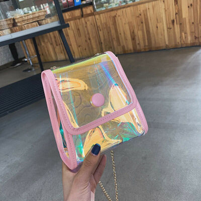 

2019 New Style Solid PVC Clear Handbags Women Holographic Chains Bag Transparent Small Hologram Hasp Handbag Purse Crossbody
