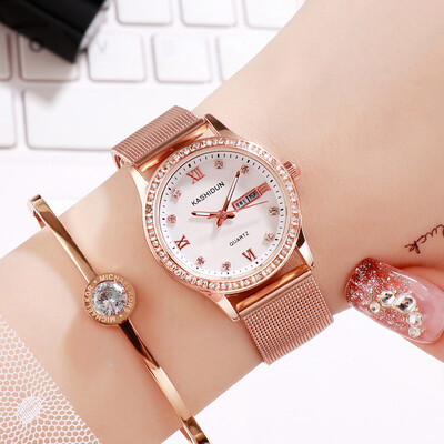 

New authentic minimalist watches waterproof Caseton calendar for girls Korean leather diamond luminous Shi Ying watches
