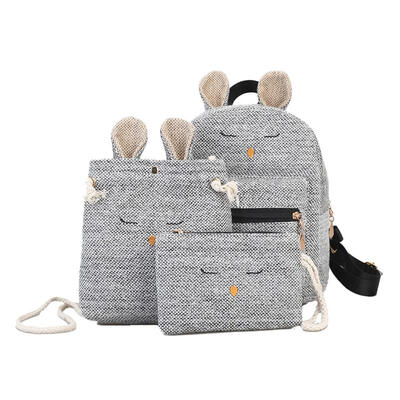 

3pcs Linen Backpack Rabbit Crossbody Bag Clutch Composite Shoulder Bags Set