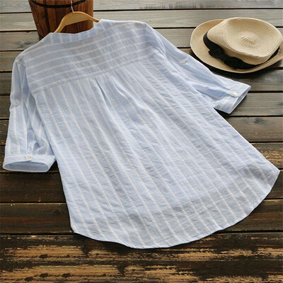 

Womens Striped V Neck Baggy Blouse Ladies Casual Loose Tunic Tops Plus Size