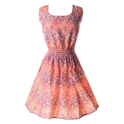 

Women Chiffon Sleeveless Floral Print High Elastic Waist A-Line Mini Dress
