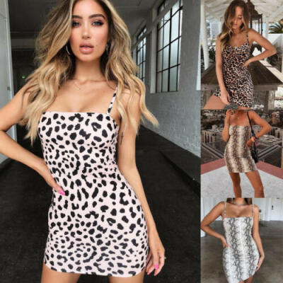 

US Womens Leopard Long Maxi Dress Short Sleeve Evening Party Summer Beach Dress