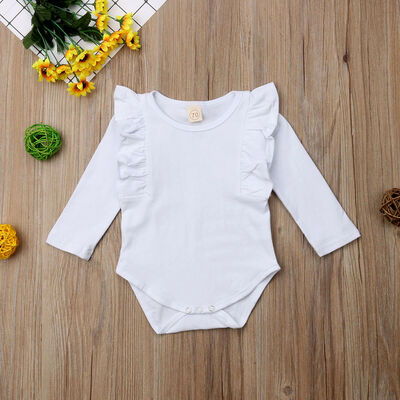 

Newborn Baby Girl T Shirt Solid Color Long Sleeve Ruffle Romper Bodysuit Jumpsuit Outfit