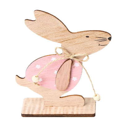 

1PC Wooden Ornaments Rabbits Bunny Table Stand Tags With Easter Egg Ribbon DIY Wood Crafts for Home Decorations Easter Party Favor