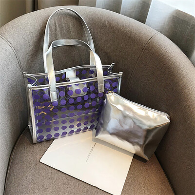 

Tailored Women Transparent Jelly Bag Tote Bag Summer Wave Point Shoulder Bag Set 2pcs