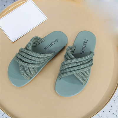 

Rose Women Rope Band Sandals Flat Fisherman Shoes Beach Flip Flops Beach Slippers