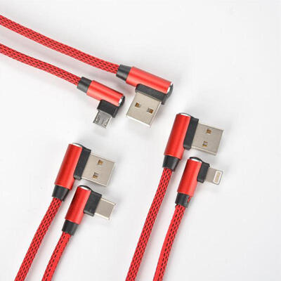 

Double Elbow USB Fast Charging Cable Practical 90 Degree Woven Fabric Gaming Data Line For Mobile Phone-1m