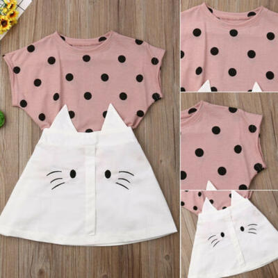 

Toddler Baby Girls Dot Shirt Tops TuTu Cat Dress Skirts Outfits Clothes Summer