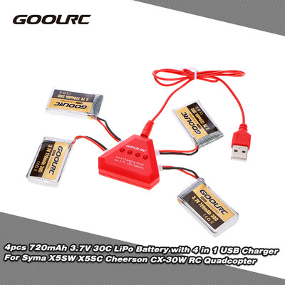 

Romacci 4pcs Goolrc 400mah 37v 25c Lpo Batery with 4 in 1 U4 Usb Charger for T37 Mini Jjrc H37 Mini Rc Quadcopter