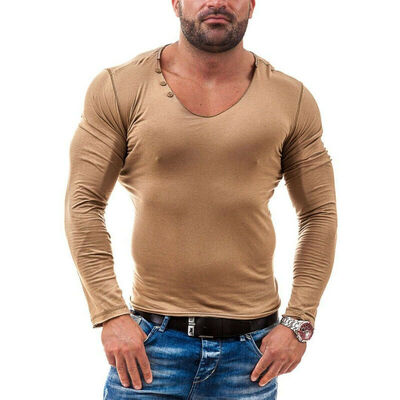 

Fashion Mens Muscle Tee T-shirt V Neck Casual Tops Slim Fit Long Sleeve Blouse