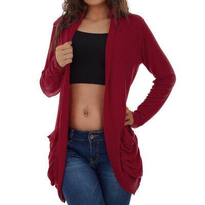 

Roseonmyhand Womens Solid Casual Sexy Long Sleeve Open Front Pocket Loose Cardigan Coat