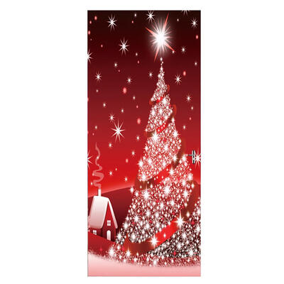 

Red Christmas Tree Door Sticker Self Adhesive Waterproof Wall Decals Decor