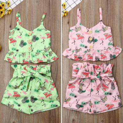 

US Summer Toddler Baby Girl Clothes Flamingo Vest Tops Bow Short Pants Outfits