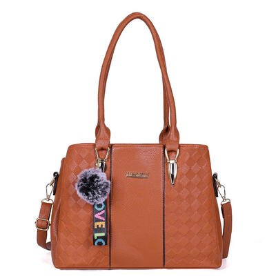 

Pompom Shoulder Handbags PU Leather Women Litchi Pattern Crossbody Bags