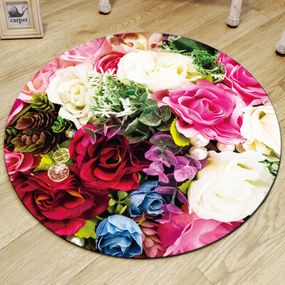 

Bathroom Antiskid Mat Fresh Style Lovely Flamingo Pattern Round Floor Mat