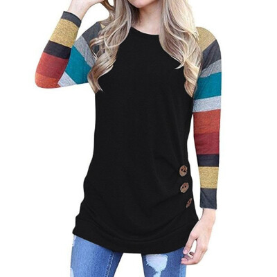 

Nomeni Women Casual Color Block Long Sleeve Button Tunic T-Shirt Blouse Tops BKL