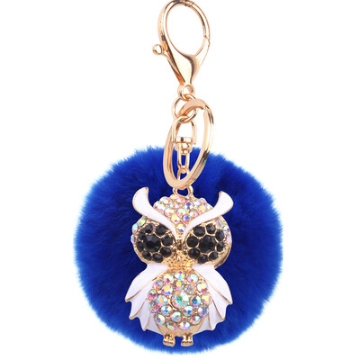 

Car Keychain Handmade Cute Creative Plush Owl Rex Rabbit Hairball Crystal Rhinestone Jewelry Bag Pendant