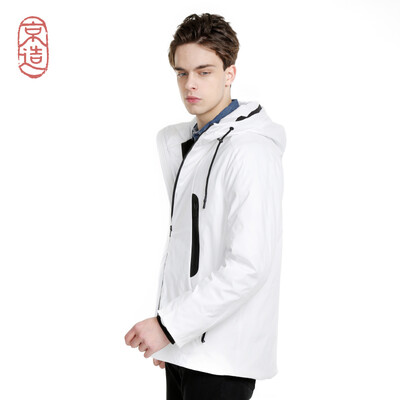 

JZAO Mens down jacket white goose down casual hat windproof outdoor short paragraph warm down jacket down jacket black