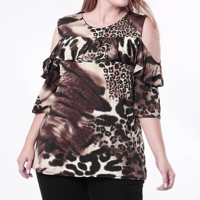 

Roseonmyhand Women Casual Off Shoulder Leopard Print Plus Size Blouse Tops Shirt