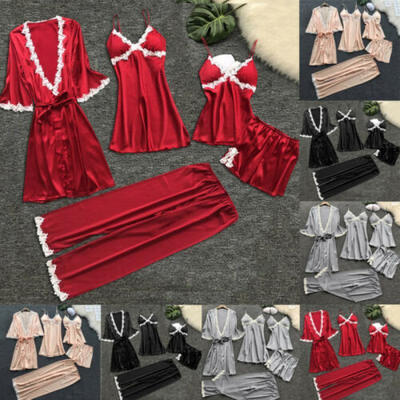 

Sexy Lingerie Women Silk Lace Robe Dress Nightdress Sleepwear Kimono Pyjamas Set