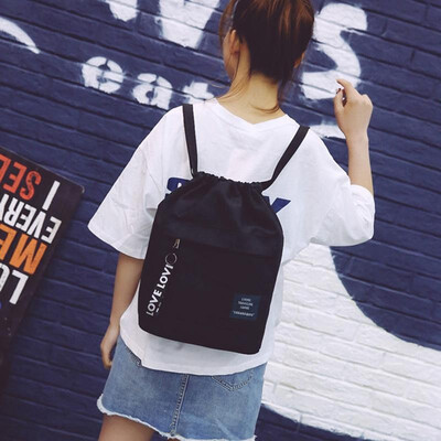 

Women Girls Canvas Backpack Letter Print Drawstring Large Capacity Casual Student Schoolbag Travel Bag