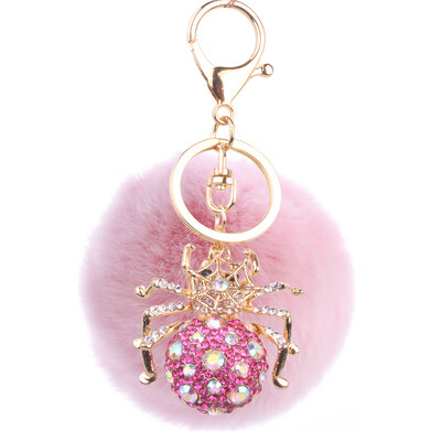 

Keychain alloy studded spider hanging bag mobile phone accessories cute animal rex rabbit hair car pendant
